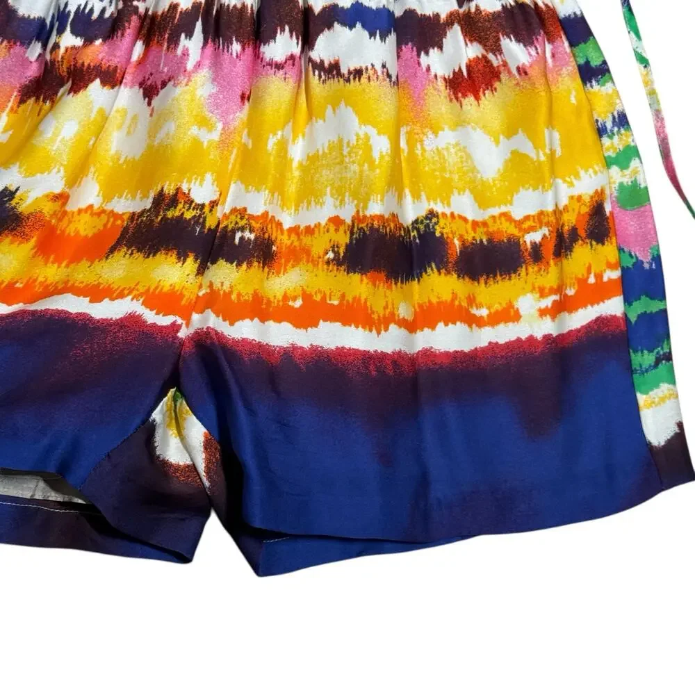 Halston Heritage Resort Vacation Silk Romper 2 Abstract Stripe Smocked Colorful‎